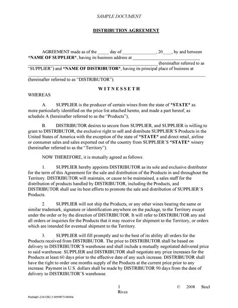 distribution agreement template free